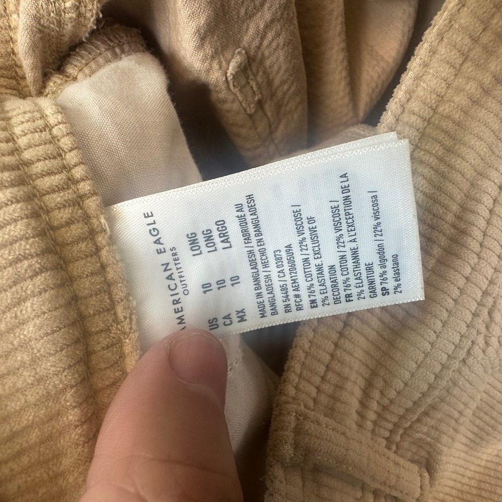 American Eagle Corduroy Cargo Pants Womens 10 Long Super High Rise Baggy Leg - Picture 6 of 9